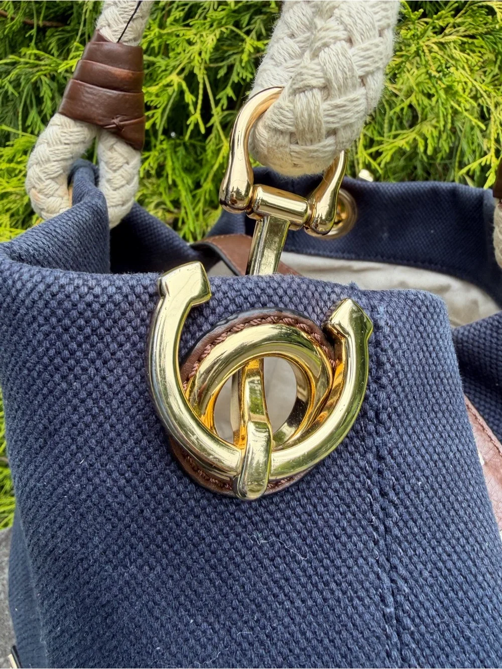 Michael Kors Marina Canvas Rope Handle Tote Navy